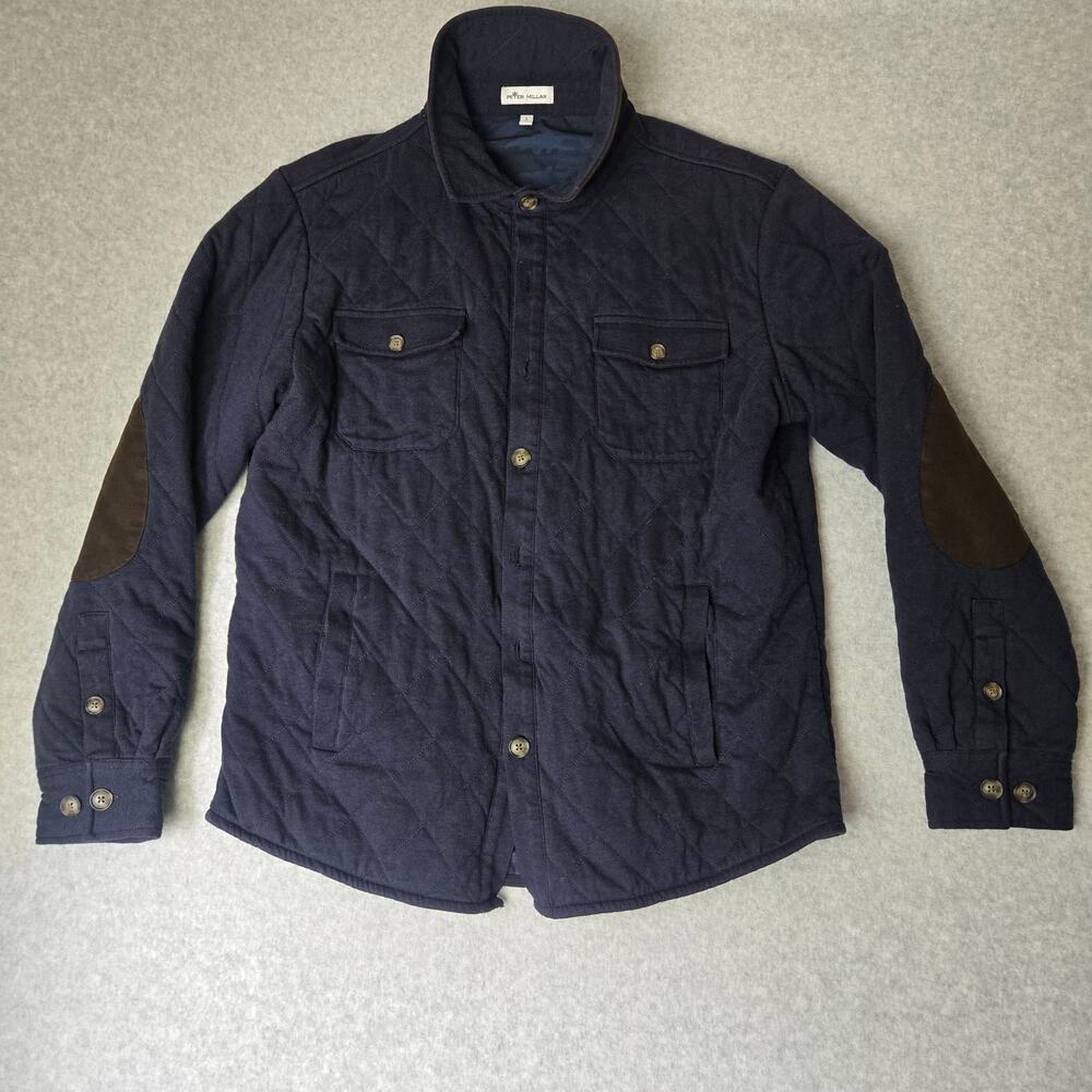 Peter Millar Jacket Men's Large Blue Quilted Flannel Patch Cashmere Cotton Blend